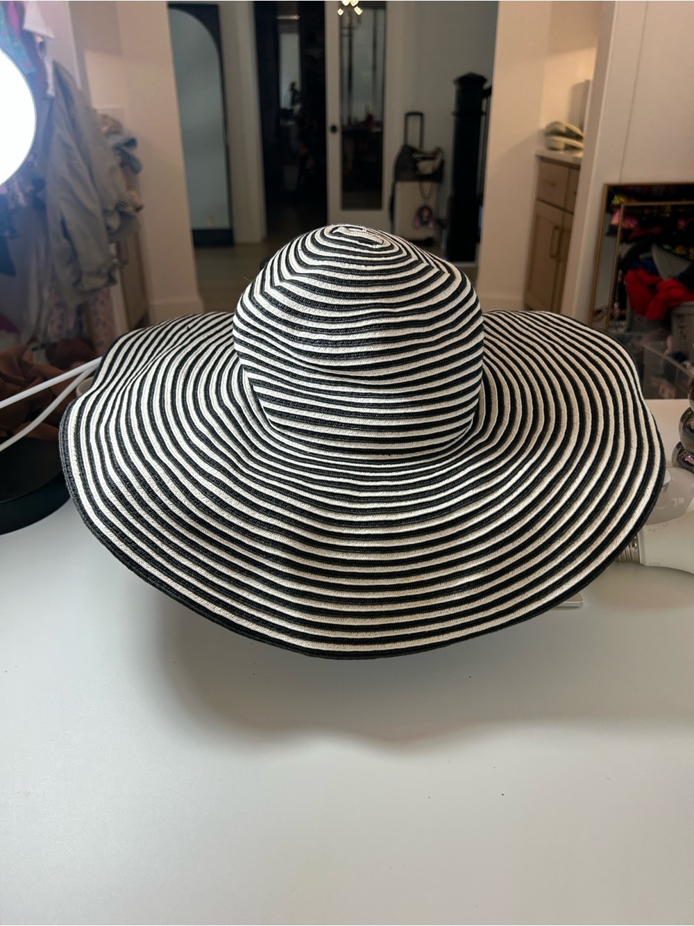 The Hats Company made in Italy Classic Black White Striped Wide-Brim Sun Hat